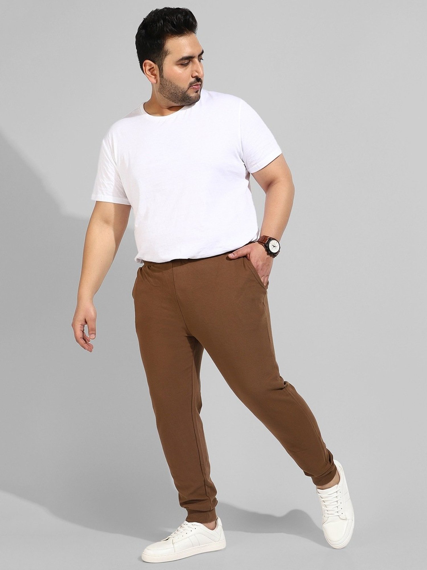 Instafab Plus Brown Cotton Regular fit Plus Size Joggers