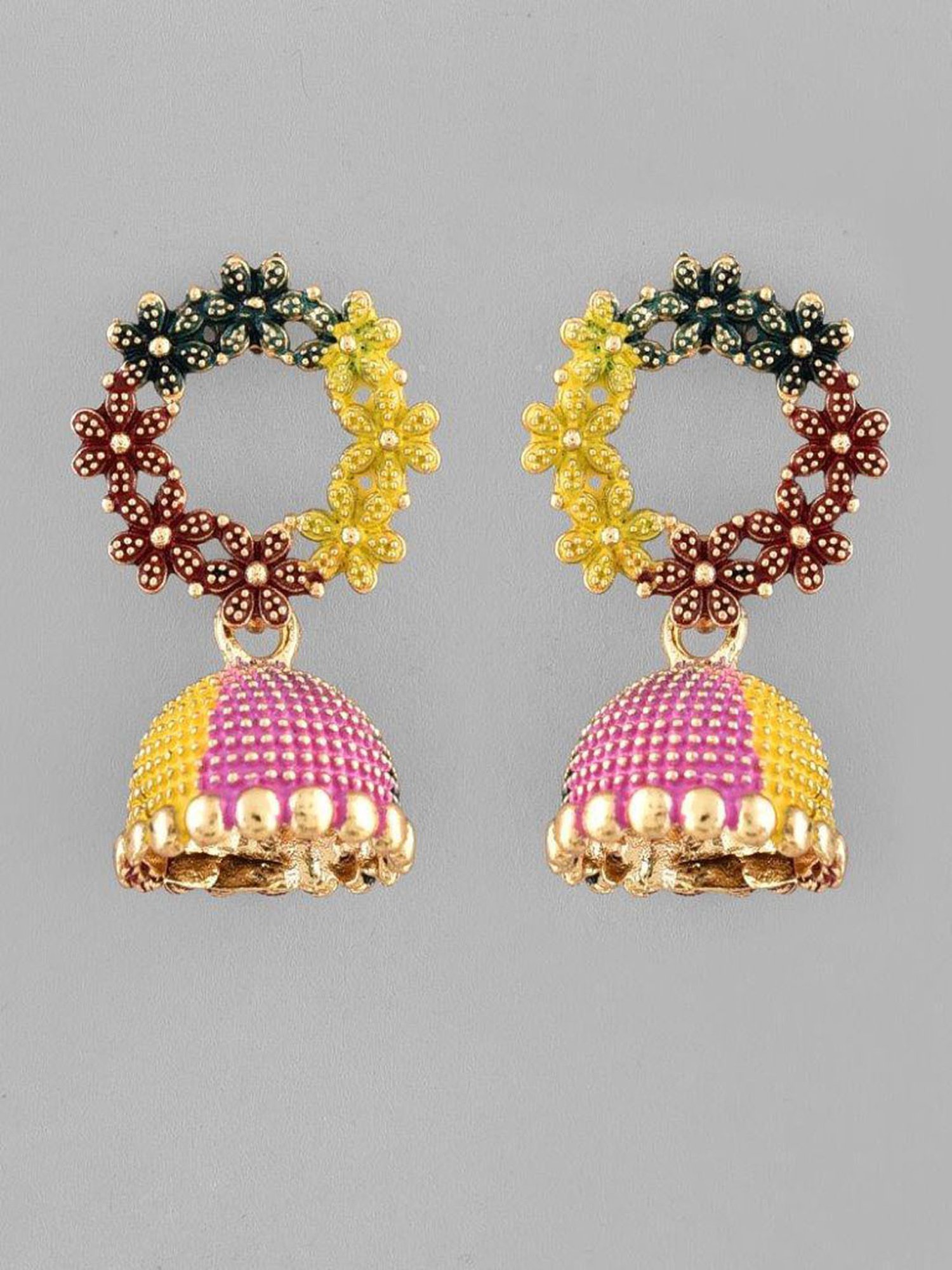 VOJ Multi Color Contemporary Jhumka Earrings for Women
