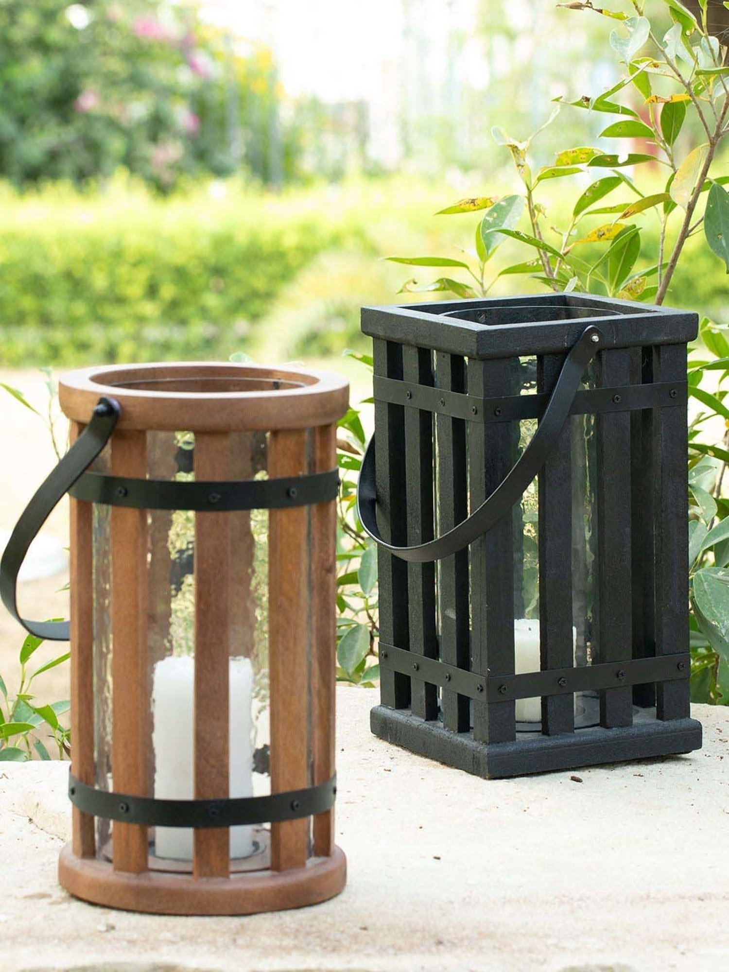Ellementry Black Mango Wood Kori Square Lantern