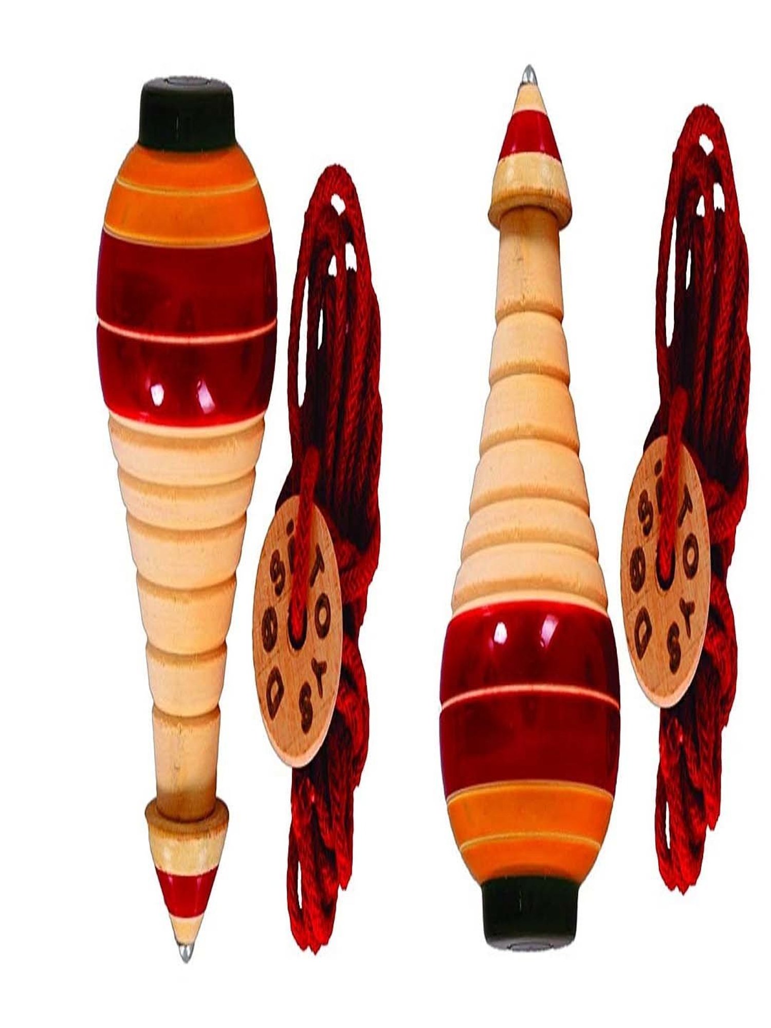 Desi Toys Kids Multicolor Wooden Spinning Top (Pack of 2)