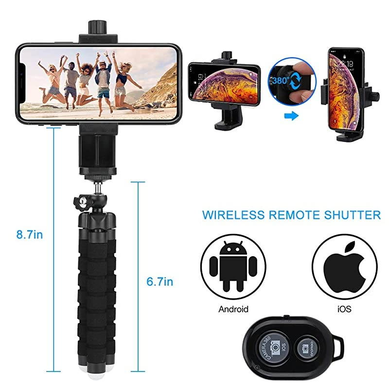 Cell Phone Tripod Premium Phone Tripod Flexible Tripod with Wireless Remote Shutter Compatible with iPhoneAndroid Samsung Mini Tripod Stand Holder for Camera GoProMobile Cell Phone
