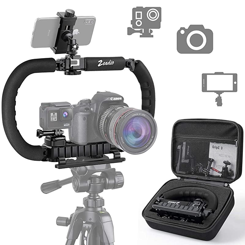 Camera Smartphone Stabilizer Foldable Handle Grip Handheld Video Rig with Carrying Case Compatibility with All GoPro Camera Camcorder DSLR Cell Phone iPhone Huawei Samsung etc