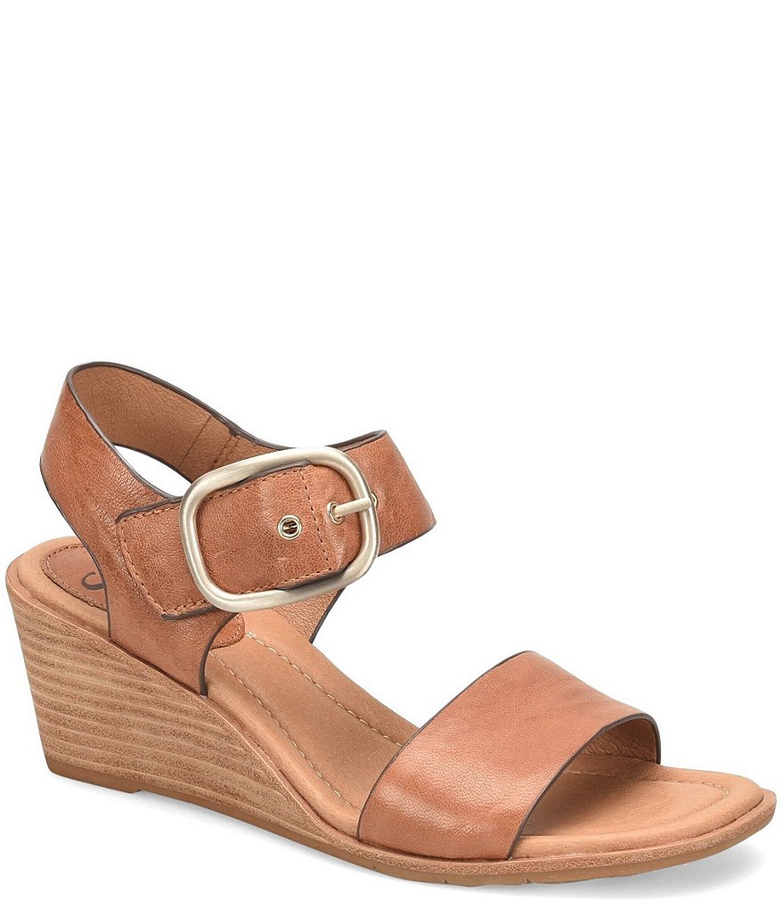 Sofft Greyston Leather Adjustable Buckle Wedge Sandals