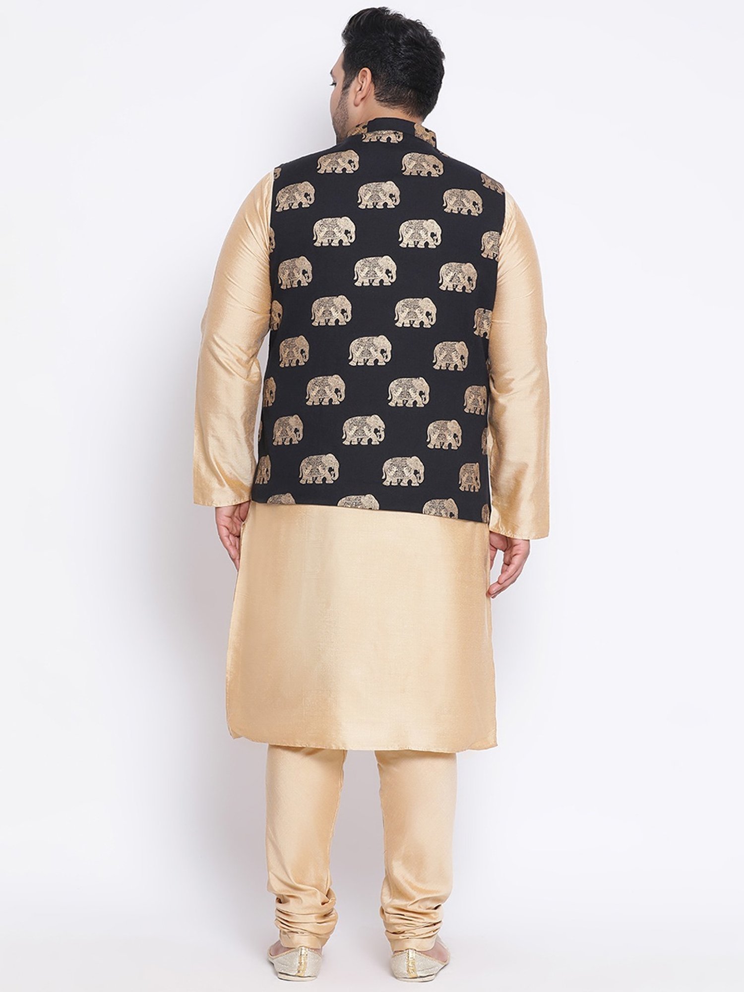 KISAH PLUS Black & Cream Regular Fit Printed Kurta Set With Jacket