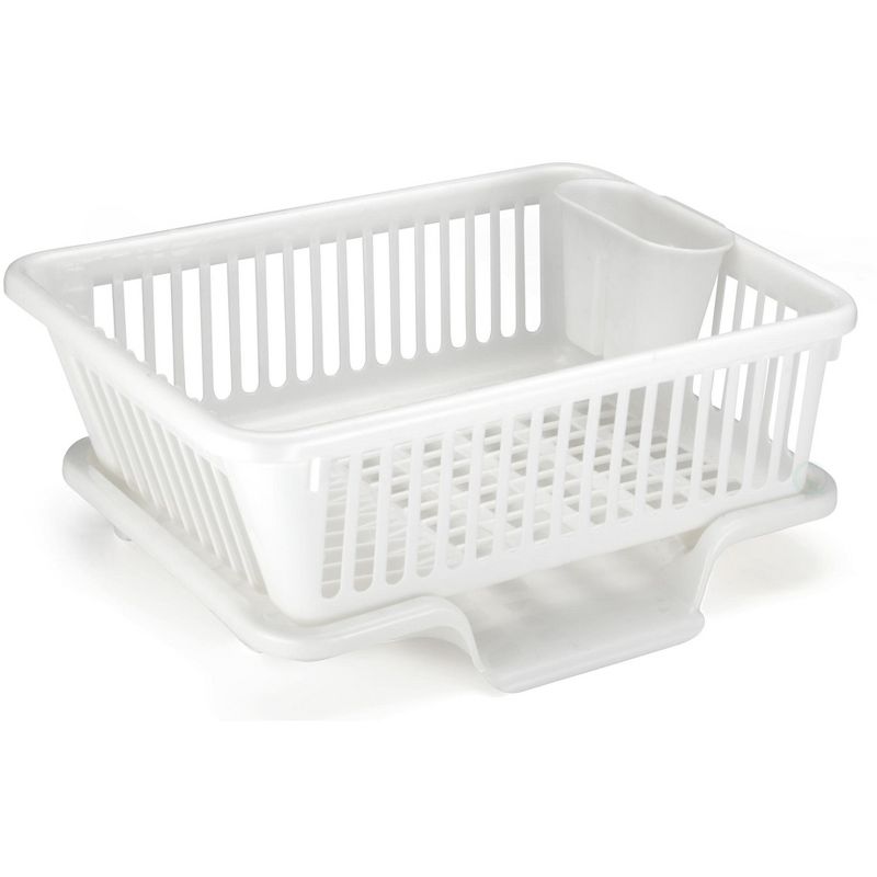 Basicwise Plastic Dish Rack with Drain Board and Utensil Cup