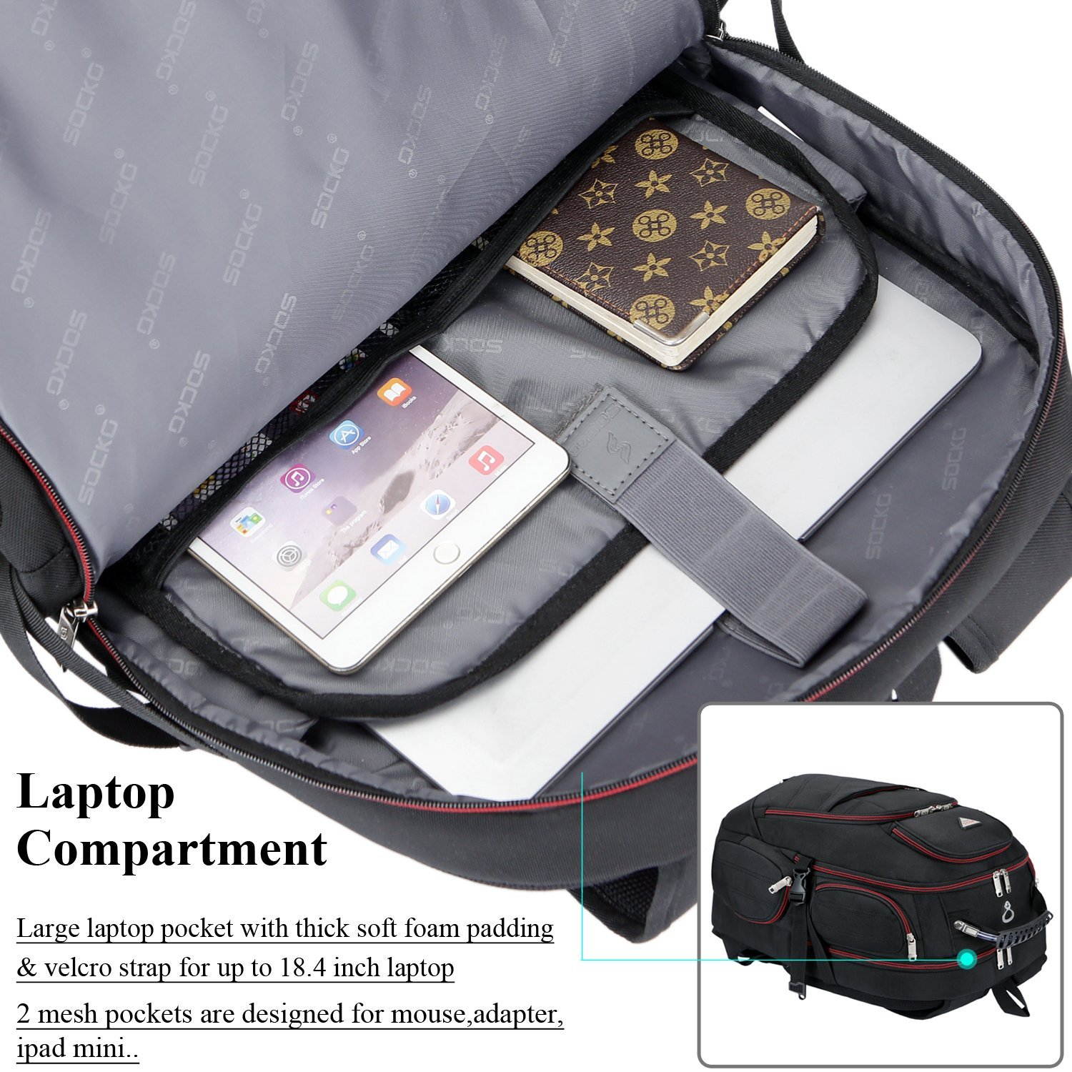 ESTONE Travel Gaming Laptop Backpack 18.4 Inch Waterproof Computer Bag Notebook Rucksack for 18-18.4 Inches Dell, Asus, Msi,Hp Gaming Laptops , Black