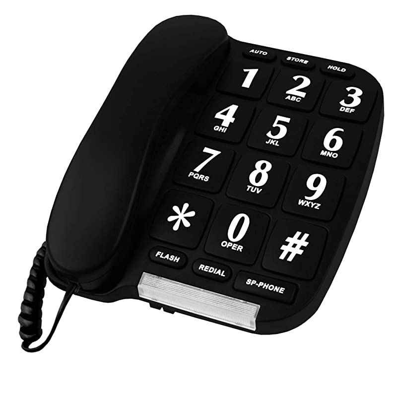 Button Phone for Wall or Desk with Speaker and Memory Black