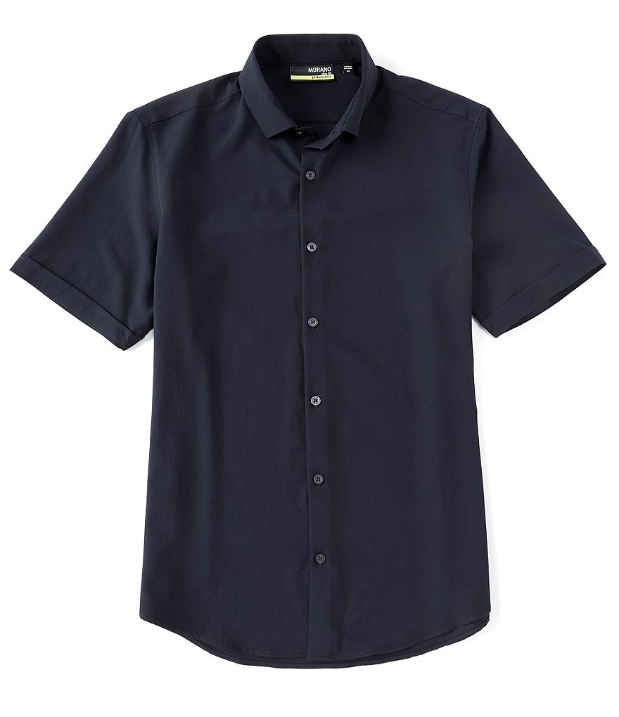 Murano Slim-Fit Solid Performance Stretch Short-Sleeve Woven Shirt