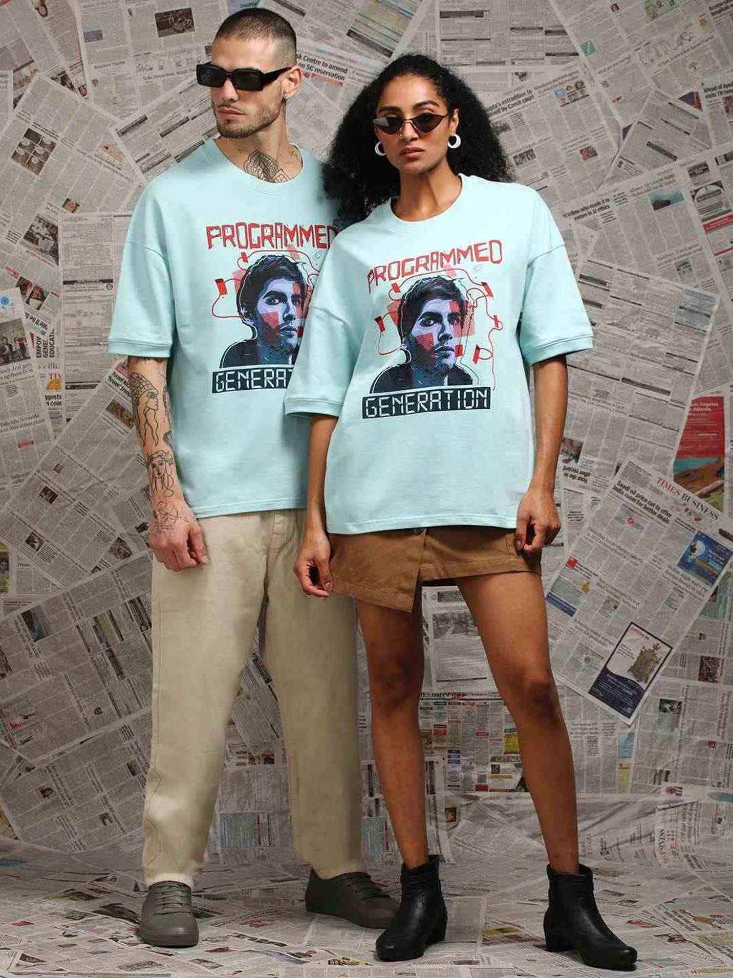 Difference Of Opinion Turquoise Loose Fit Printed Unisex T-Shirt