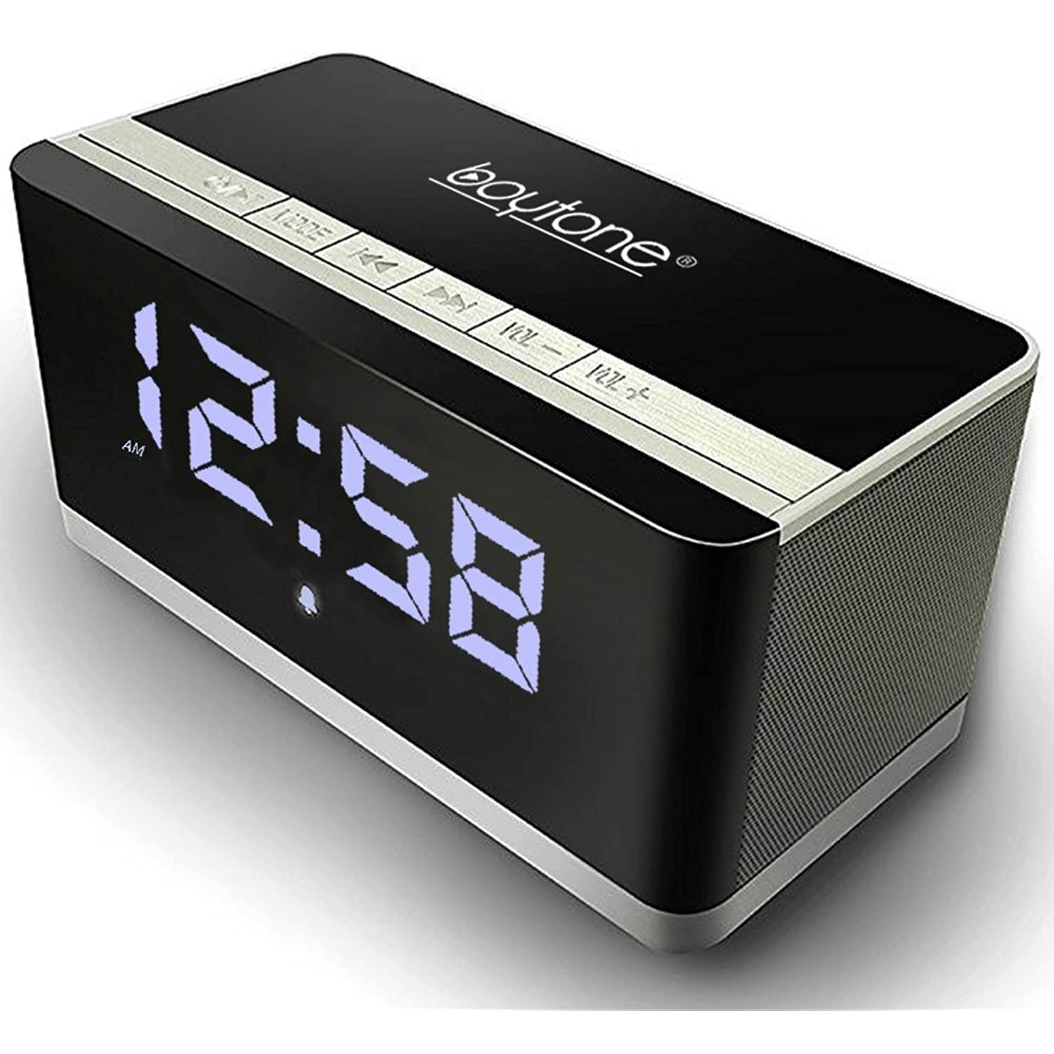 Boytone BT-86C Bluetooth 4.1 Portable Alarm Clock Radio Wireless Speaker, Digital FM Tuning Built&ndash;in 8 Hours Play Rechargeable Battery, Mic, Large LED Display, USB, Micro SD Slot, AUX, 110/220 Volt