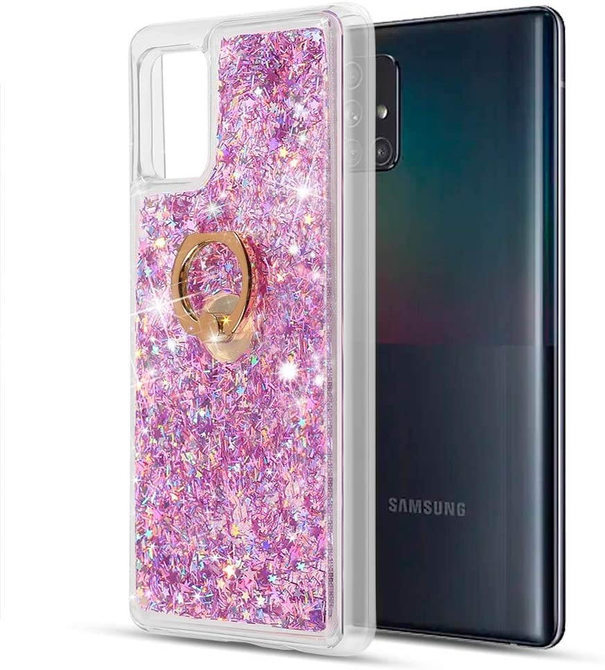 REDShield Waterfall Ring Liquid Sparkling Quicksand TPU CASE for Samsung Galaxy A71 5G - Pink/Purple