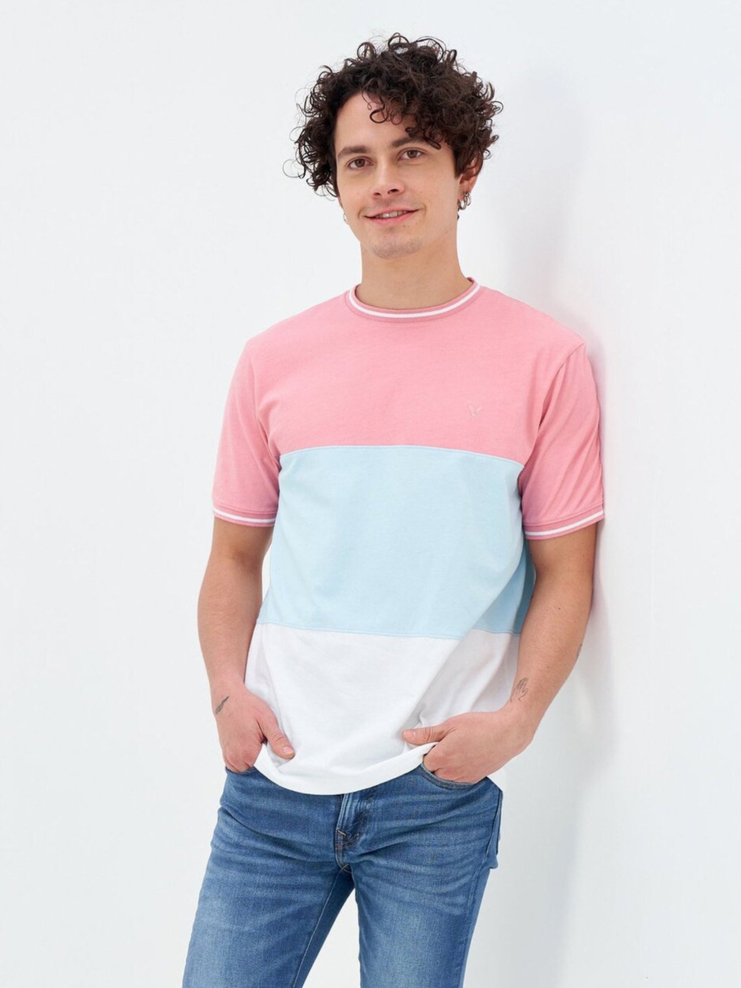 American Eagle Outfitters Multi Cotton Regular Fit Colour Block T-Shirt