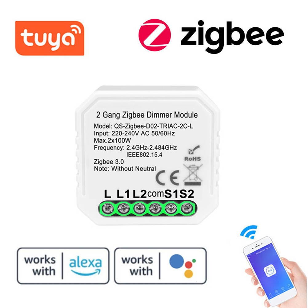 Tuya ZigBee 1 Gang/2 Gang (Optional) Dimmer Module Switch Module Light Control Voice Control Intelligent Home Compatible with Alexa Google Home