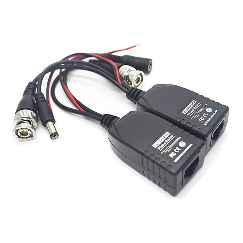 HD CVI/TVI/AHD BNC to RJ45 CAT5 UTP Passive Video Balun with Power Connectors,720P/1080P CCTV PTZ Camera System Transceiver
