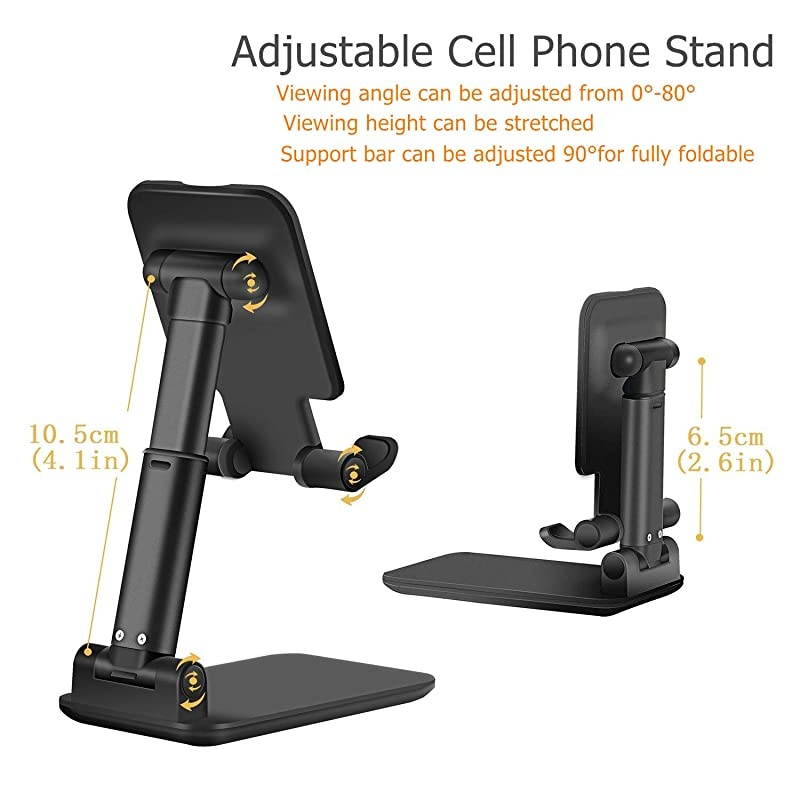 Cell Phone Stand Fully Foldable Desktop Phone Holder Cradle Dock HolderTablet Stand for iPhone X Xr Xs max All Smart Phones and TabletsIpadBlack