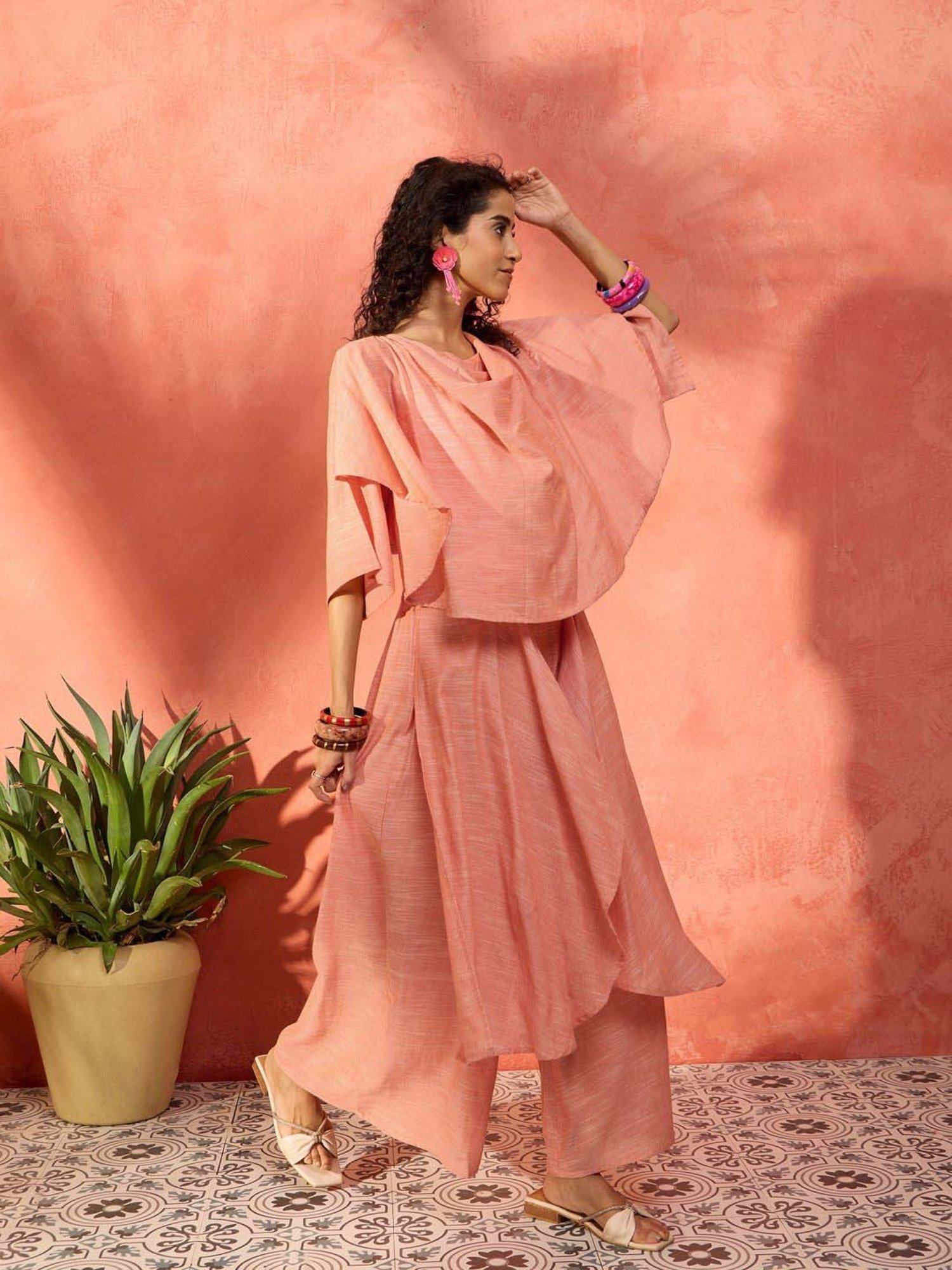 Inweave Peach Cotton Top & Palazzo Set