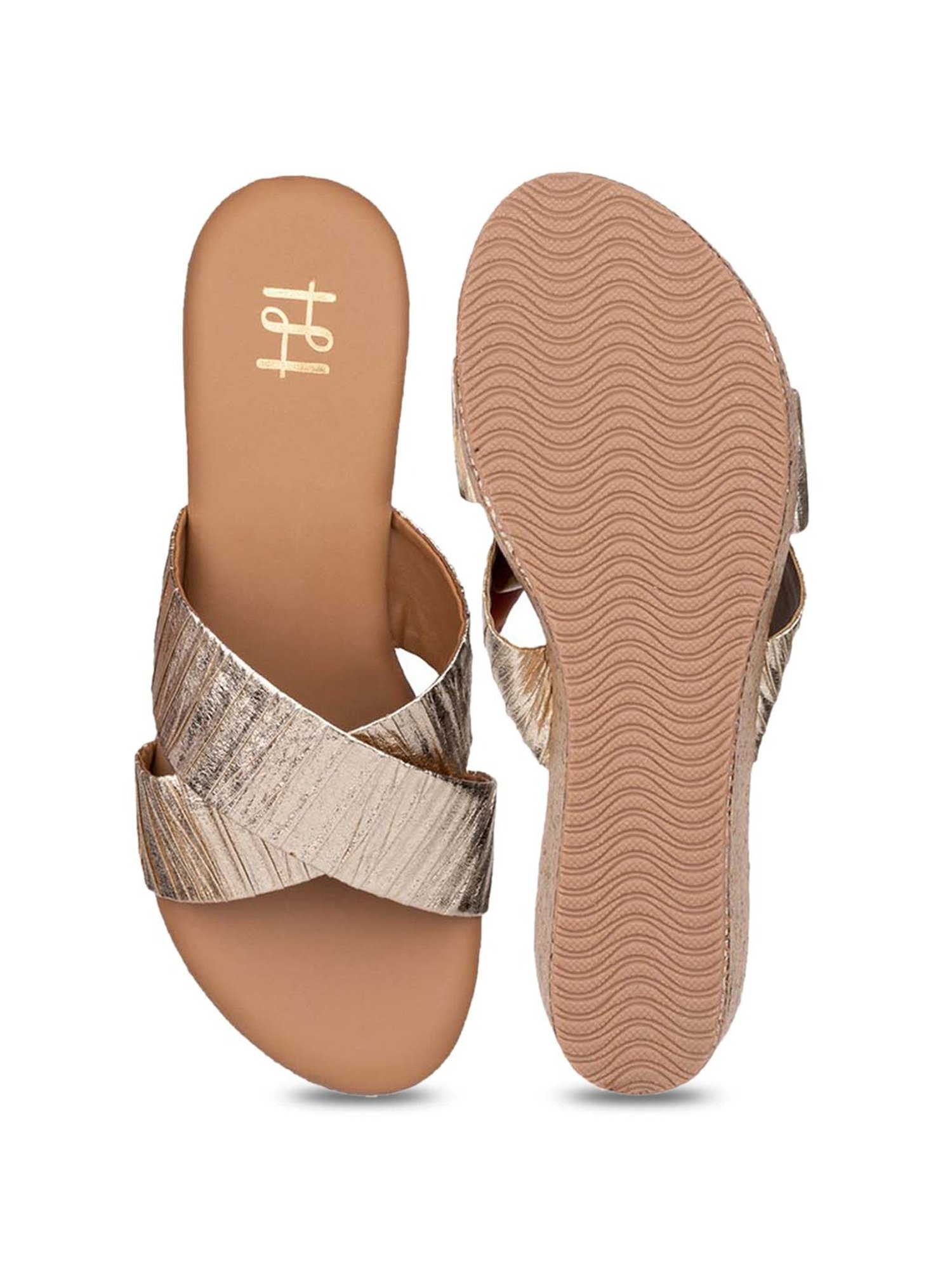 Hydes N Hues Women's Gold Cross Strap Wedges