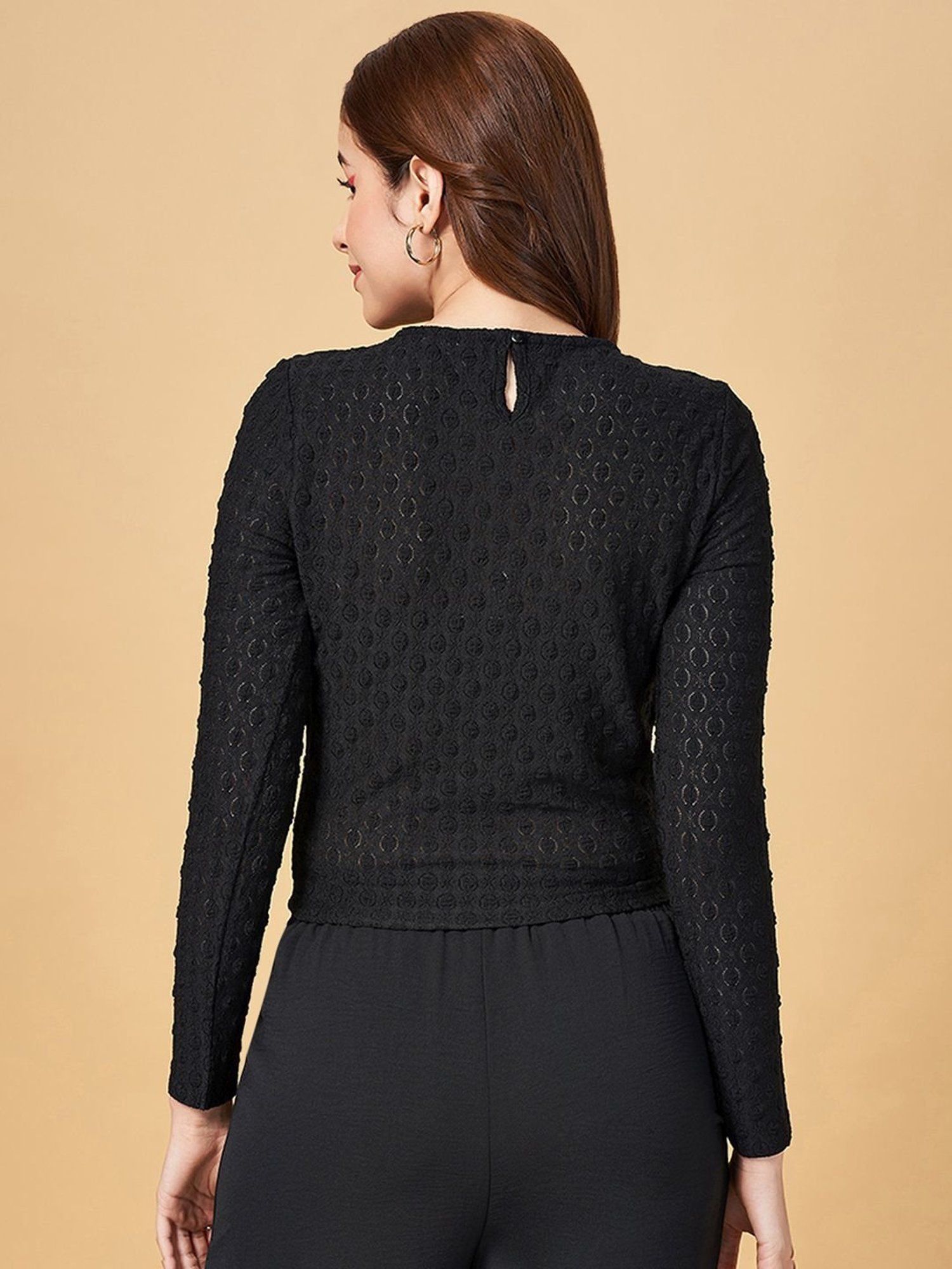 People by Pantaloons Black Self Pattern Top