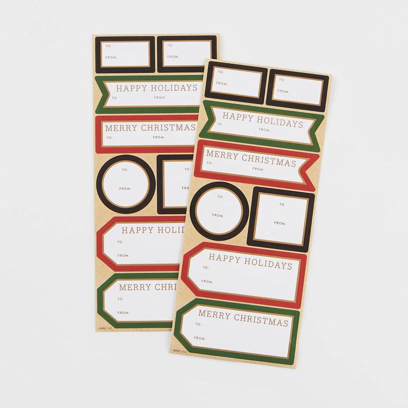 16ct Kraft Sticker Gift Tags Red/Black/Green - Wondershop™