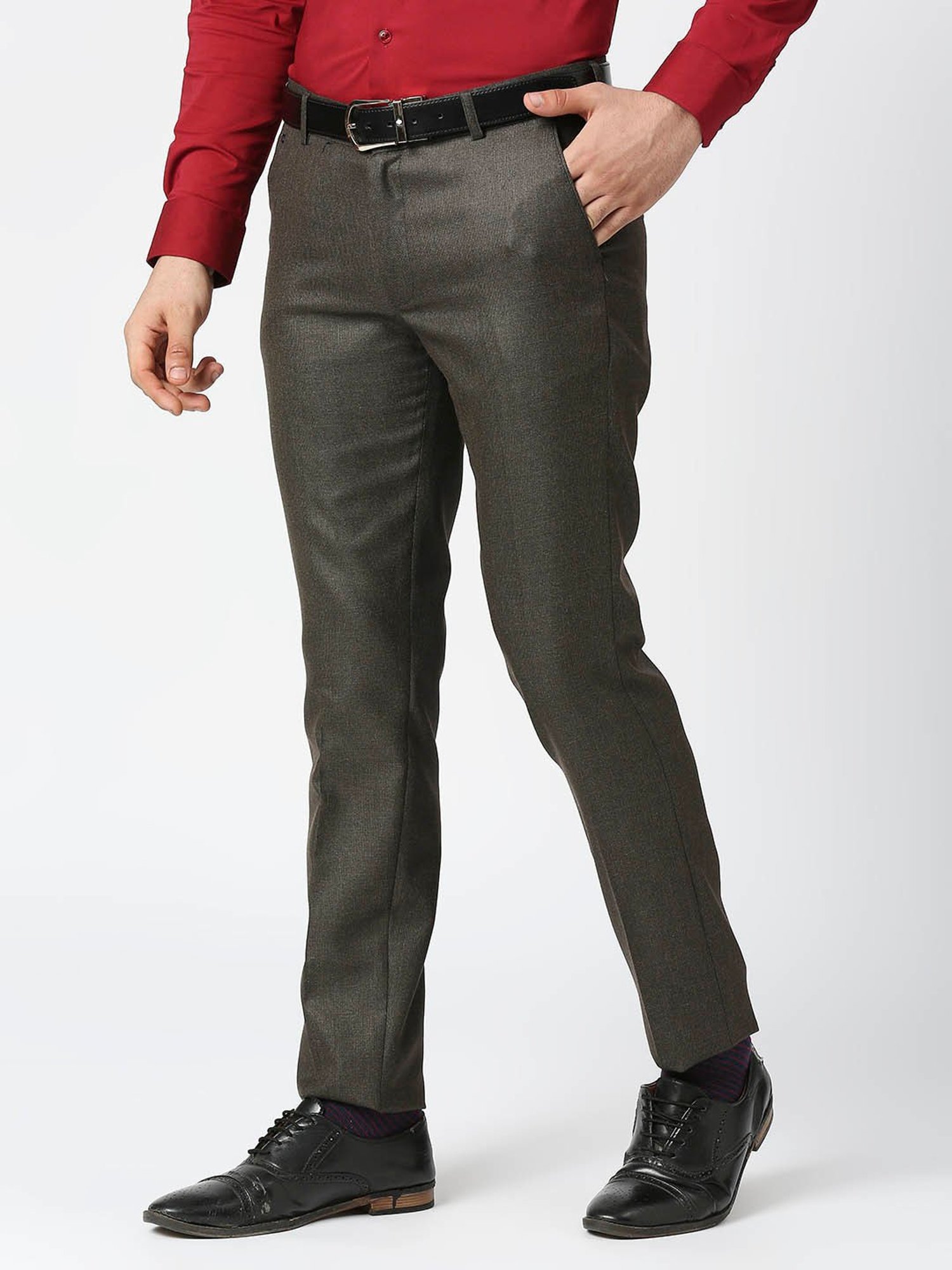 SOLEMIO Brown Slim Fit Trousers