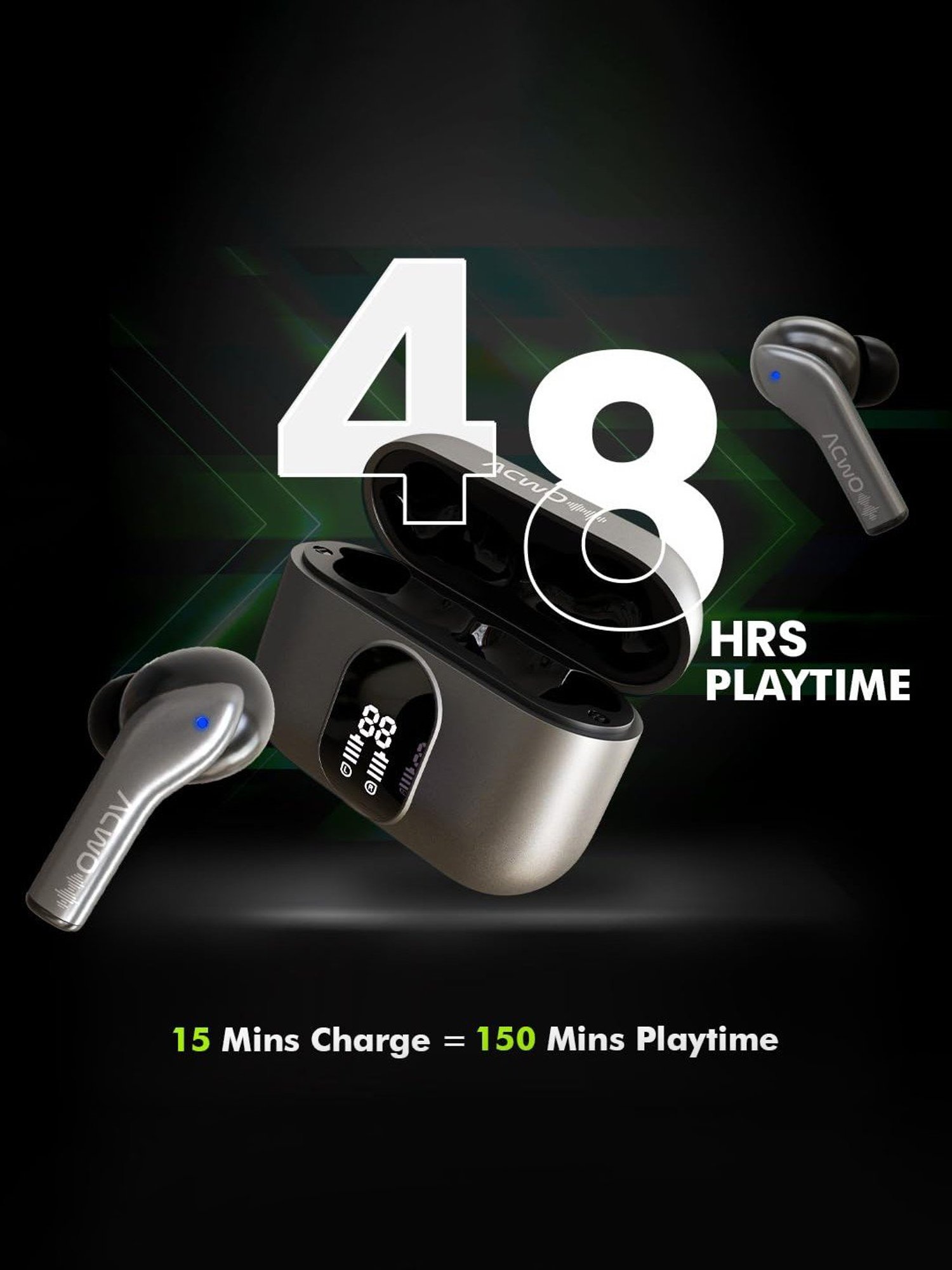 ACwO DwOTS 545 In Ear Earbuds with 48Hrs Playtime & ENC (Tinsel Grey, True Wireless)