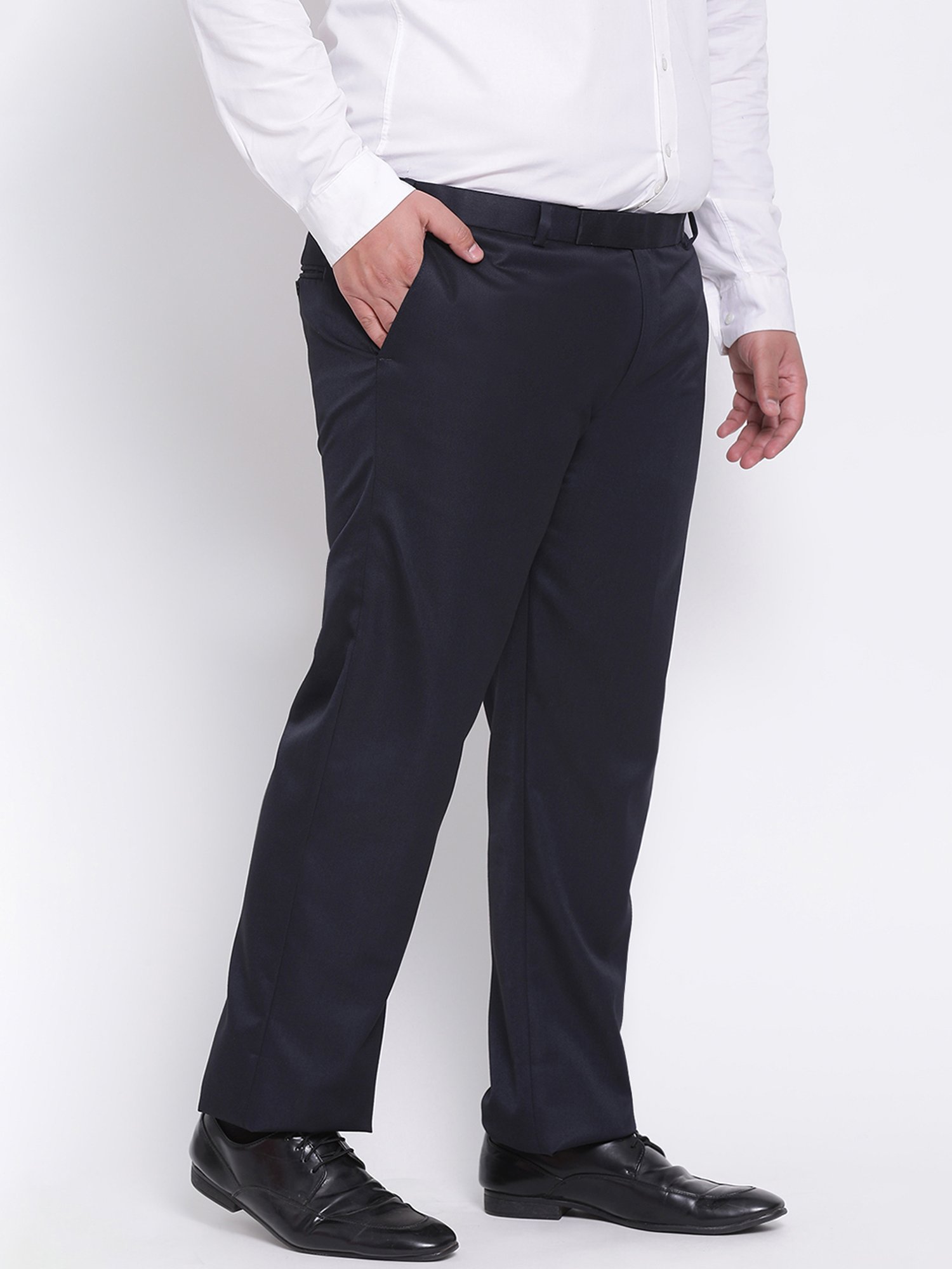 Hangup Plus Navy Regular Fit Plus Size Flat Front Trousers