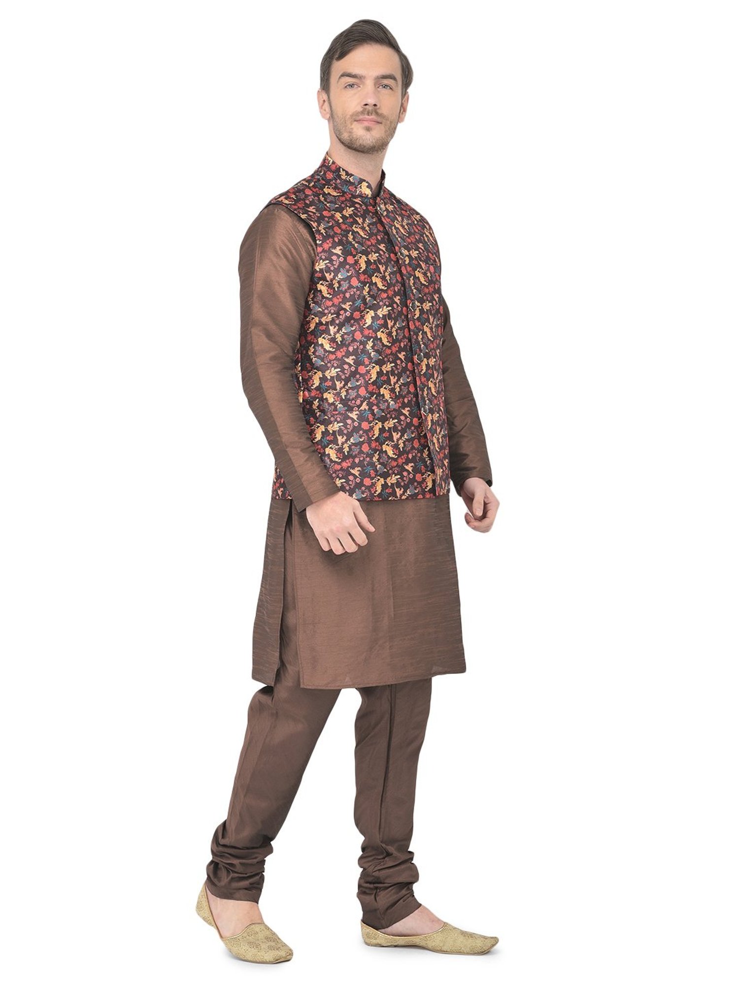 SG LEMAN Brown Regular Fit Printed Kurta Set