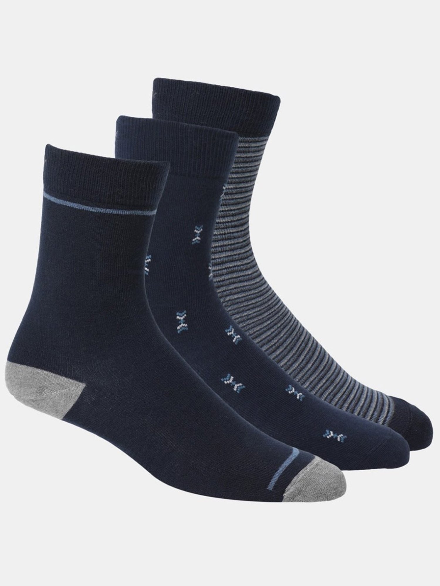 Jockey 7104 Navy Cotton Crew Length Socks with Stay Fresh Treatment - Pack of 3 (Prints May Vary)