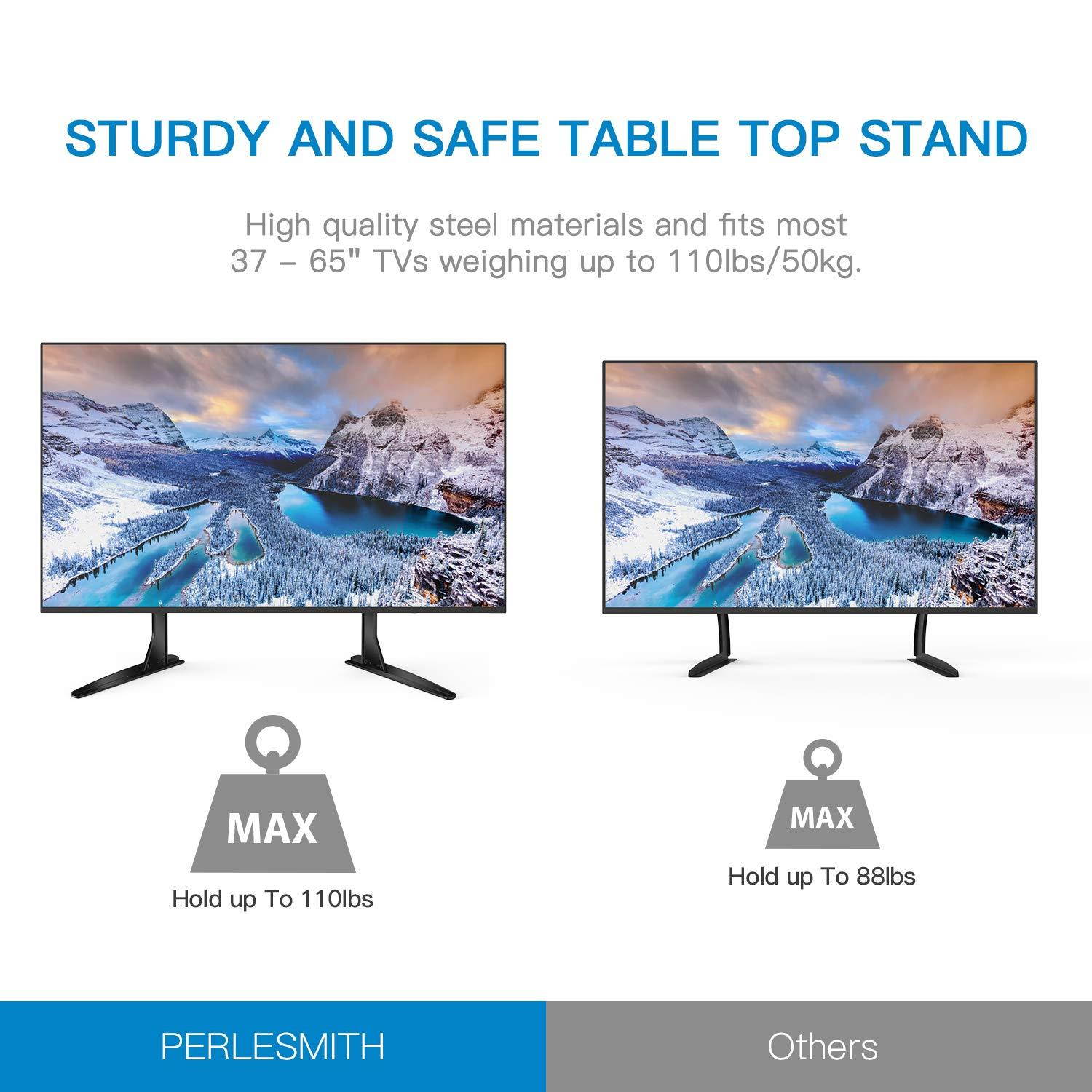 PERLESMITH Universal Table Top TV Stand for 37-65 Inch Flat Screen, LCD TVs Premium Height Adjustable Leg Base Stand Holds up to 110lbs, VESA up to 800x400mm