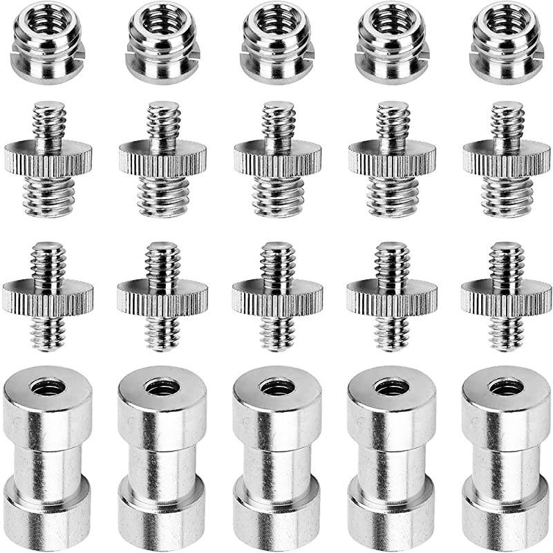14 to 38 Screw Adapter Converter Threaded Screws Adapter Spigot Screw Mount Set for Camera Tripod Monopod Ballhead Flash Light Stand Shoulder Rig