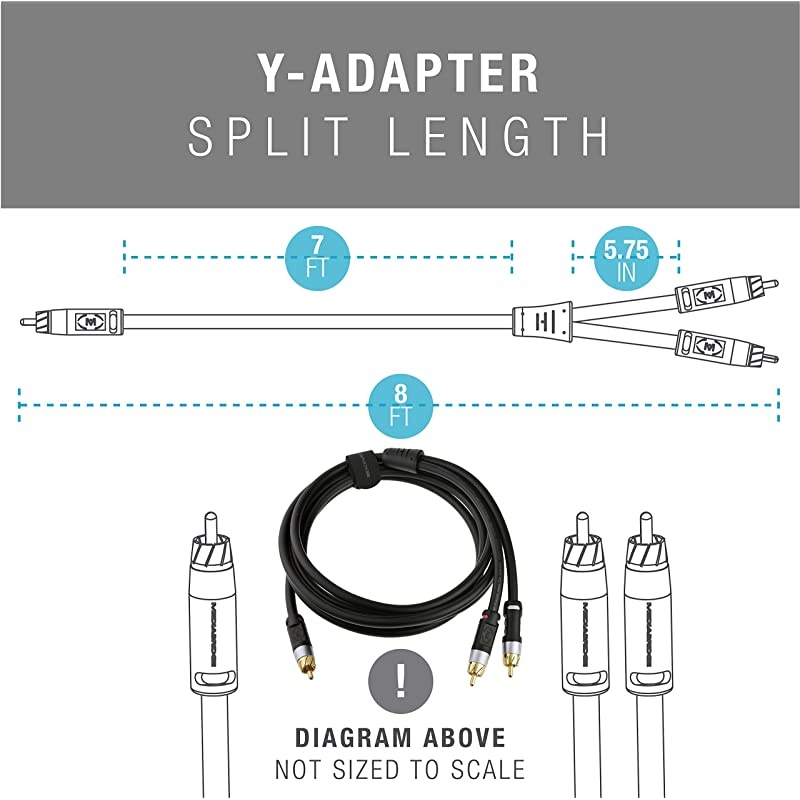 Ultra Series RCA YAdapter 8 Feet 1Male to 2Male for Digital Audio or Subwoofer Dual Shielded with RCA to RCA GoldPlated Connectors Black Part CYA1M2M8B