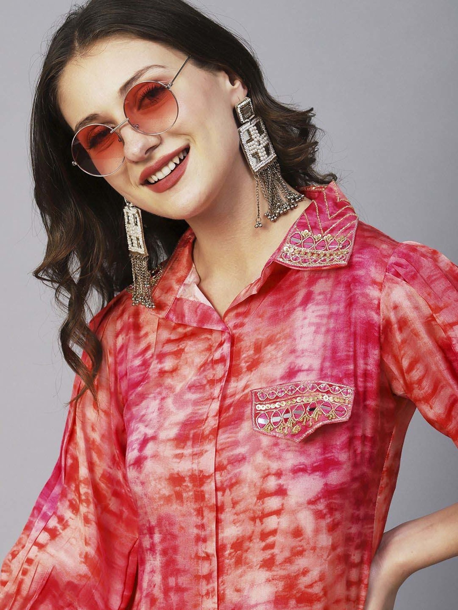 Fashor Peach & Pink Printed Kurti Pant Set