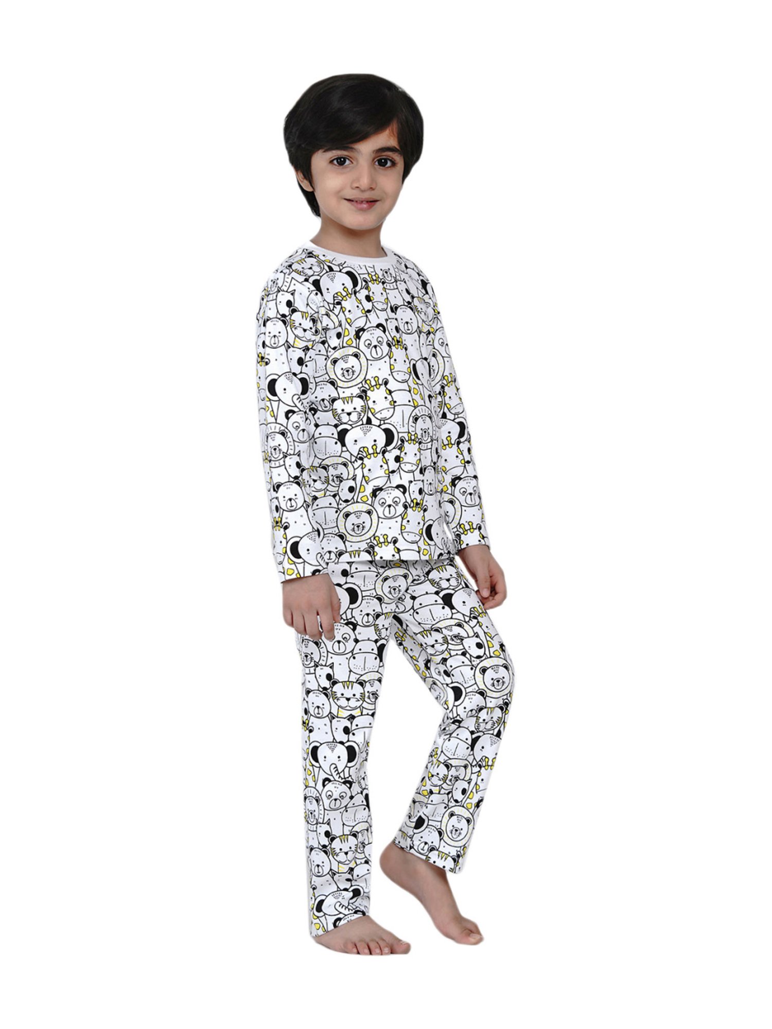 Berrytree Organic Boys Black Cotton Animals Print Night Suits