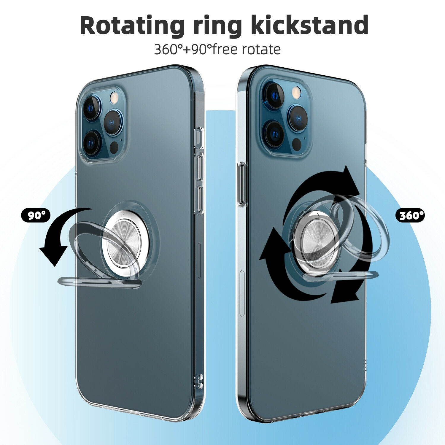 For iPhone 12 Pro Max,12 Pro,12 Mini Ring Case Kickstand Shockproof Clear Cover