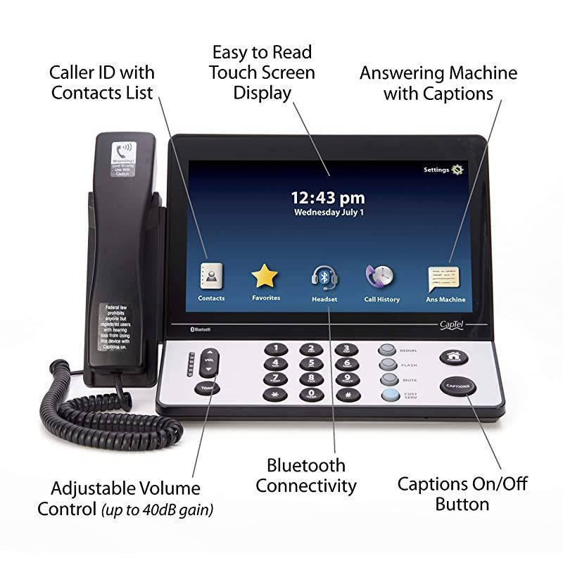 2400i Captioned Telephone Large Touch-Screen Captioned Telephone with 40dB Amplification