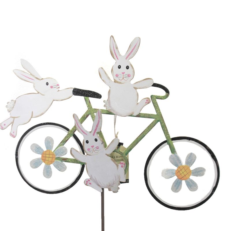 Home & Garden 28.5" Bunny Bicycle Daisies Round Top Collection  -  Decorative Garden Stakes
