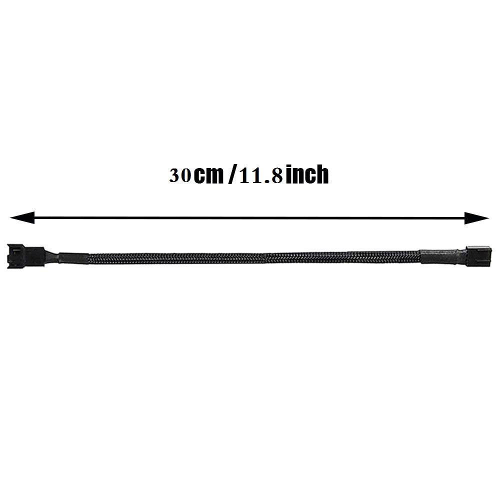 5 Pack- 11.8 inch PWM Fan Extension Cable PC Fan Extension Cable Compatible with ATX Case 3 Pin & 4 Pin Cooling Fans Durable Black Nylon Braided Case Fan Extension Cable