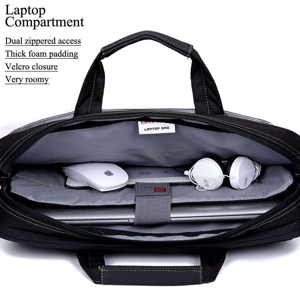 BRINCH 15.6 Inch Nylon Shockproof Carry Laptop Case Messenger Bag For 15 - 15.6 Inch Laptop / Notebook / MacBook / Ultrabook / Chromebook with Shoulder Strap Handles and Various Pockets,Black+Green