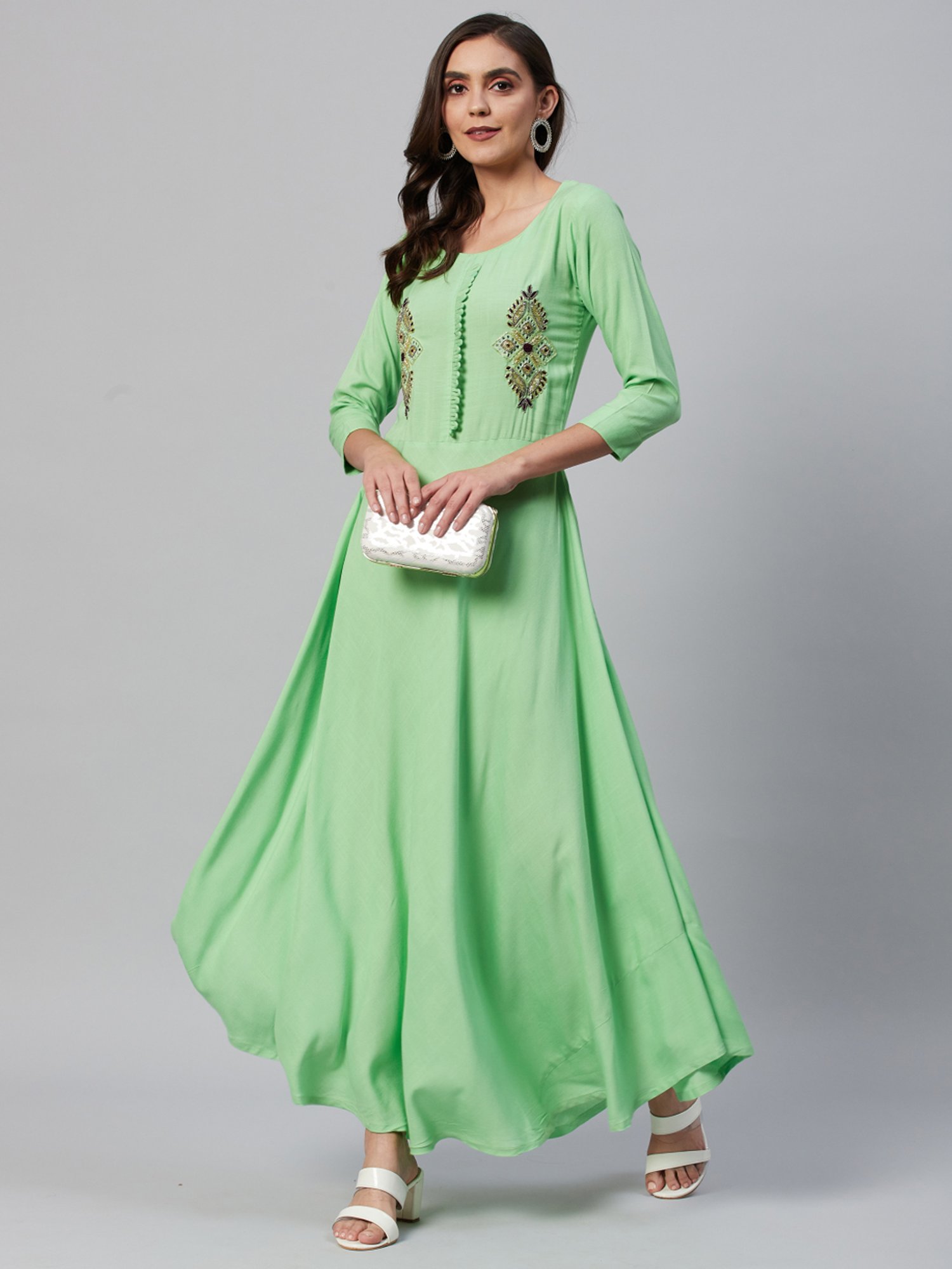 HIGHLIGHT FASHION EXPORT Green Embellished Maxi Dress