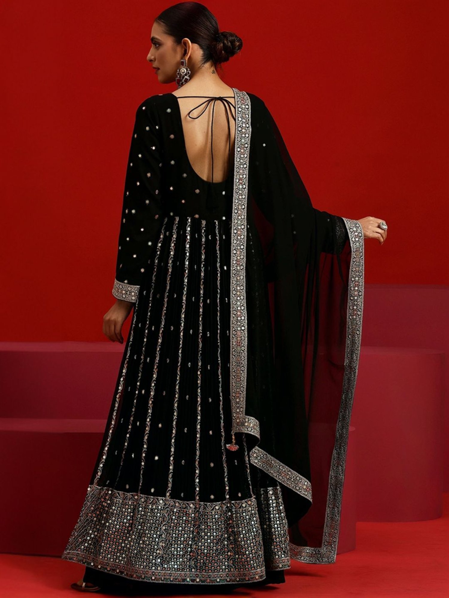 Libas Art Black Embroidered Kurta Palazzo Set With Dupatta