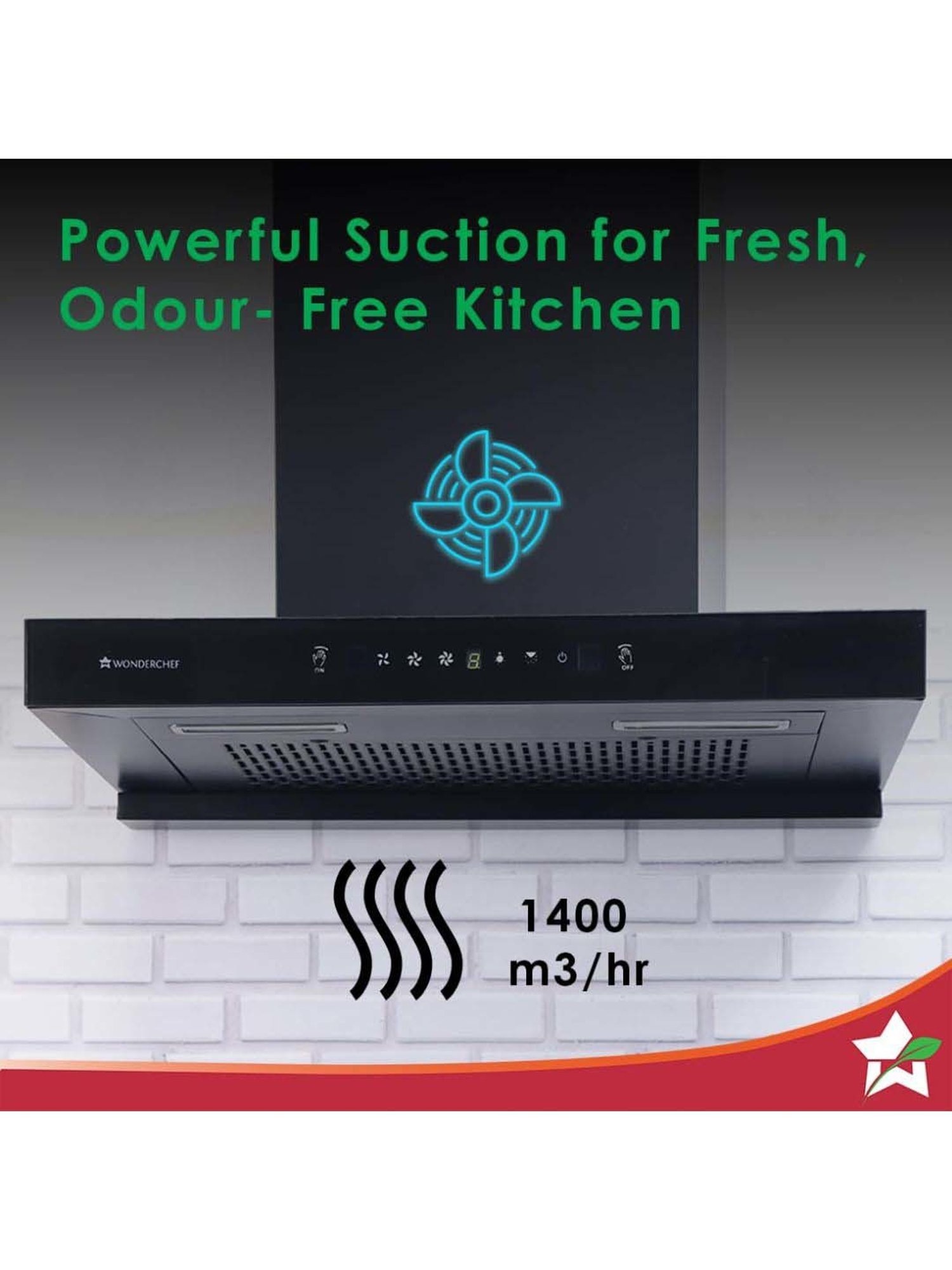 Glen CH6076AC75 1400CMH 75cm Wall Mounted Chimney (Black)