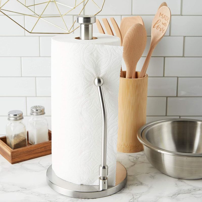 Home Basics  Easy Tear Bamboo Paper Towel Holder with Weighted Base, Natural