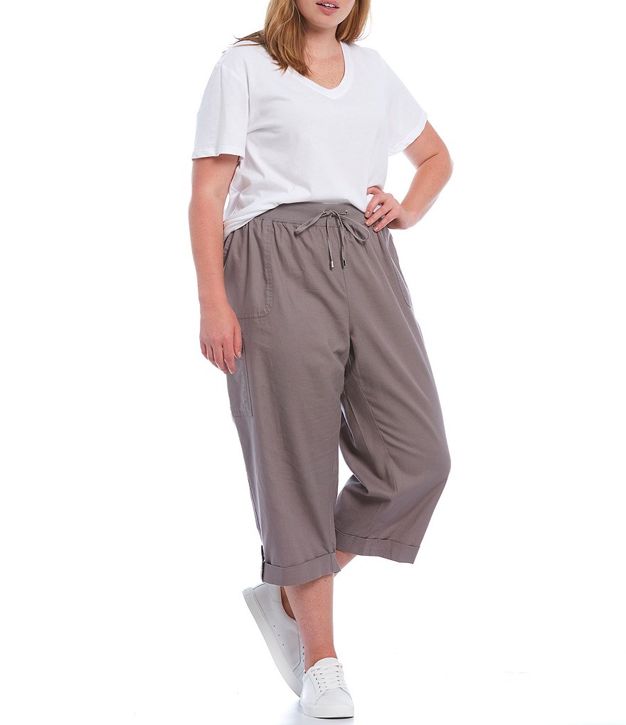 Calvin Klein Plus Size Drawstring Waist Cuffed Hem Crop Cargo Pants