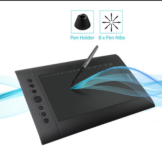 H610 Pro V2 Graphic Drawing Tablet Android Supported Pen Tablet Tilt Function Battery-Free Stylus 8192 Pen Pressure with 8 Express Keys