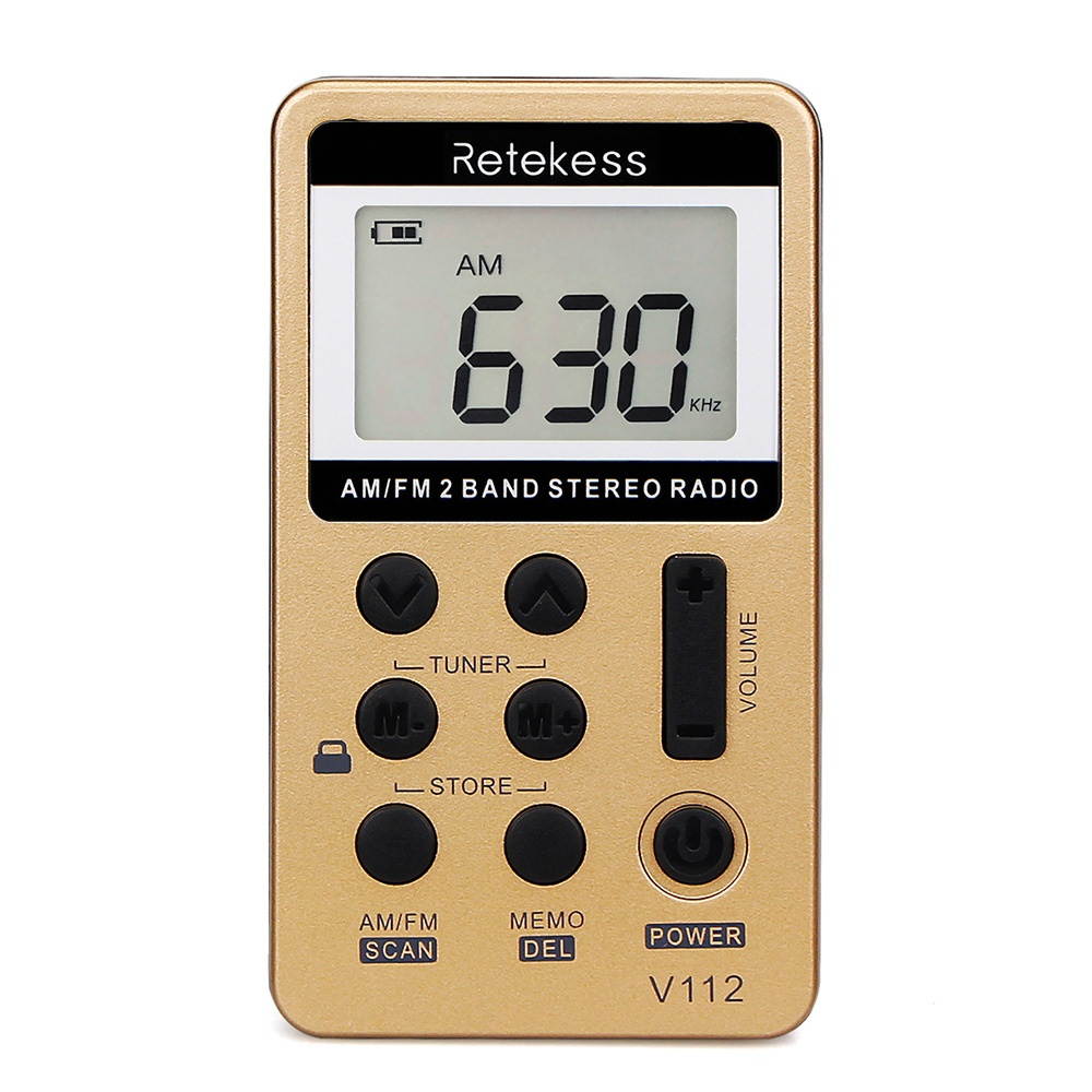 Retekess V-112 Portable AM/ FM Stereo Radio Pocket 2 Band Digital Tuning Radio Mini Receiver Outdoor Radio w/ Earphone Lanyard 1.5 Inch LCD Display Screen Rechargeable 500mAh Battery Sleep Timer