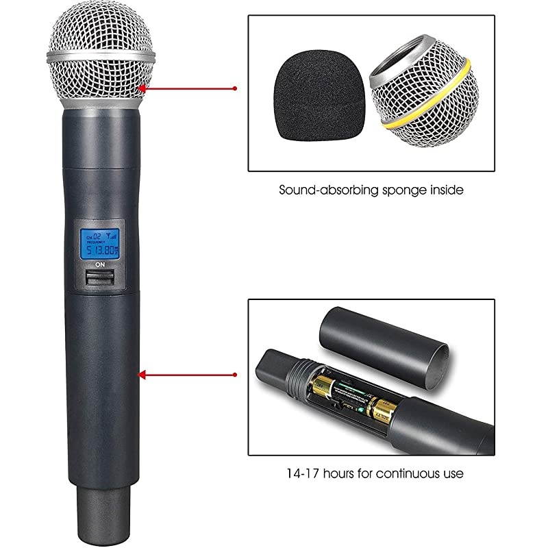 Metal Dual UHF Wireless Microphone Systeminp Metal Cordless Mic Set Fixed FrequencyLong Distance 150200Ft16 Hours Continuous Use for Family PartyChurchSmall Karaoke Night