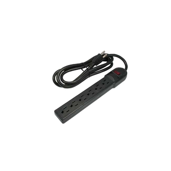 Fuji Labs 6Ft 6-Outlet Surge Protector 14AWG/3, 15A, 90J, Black