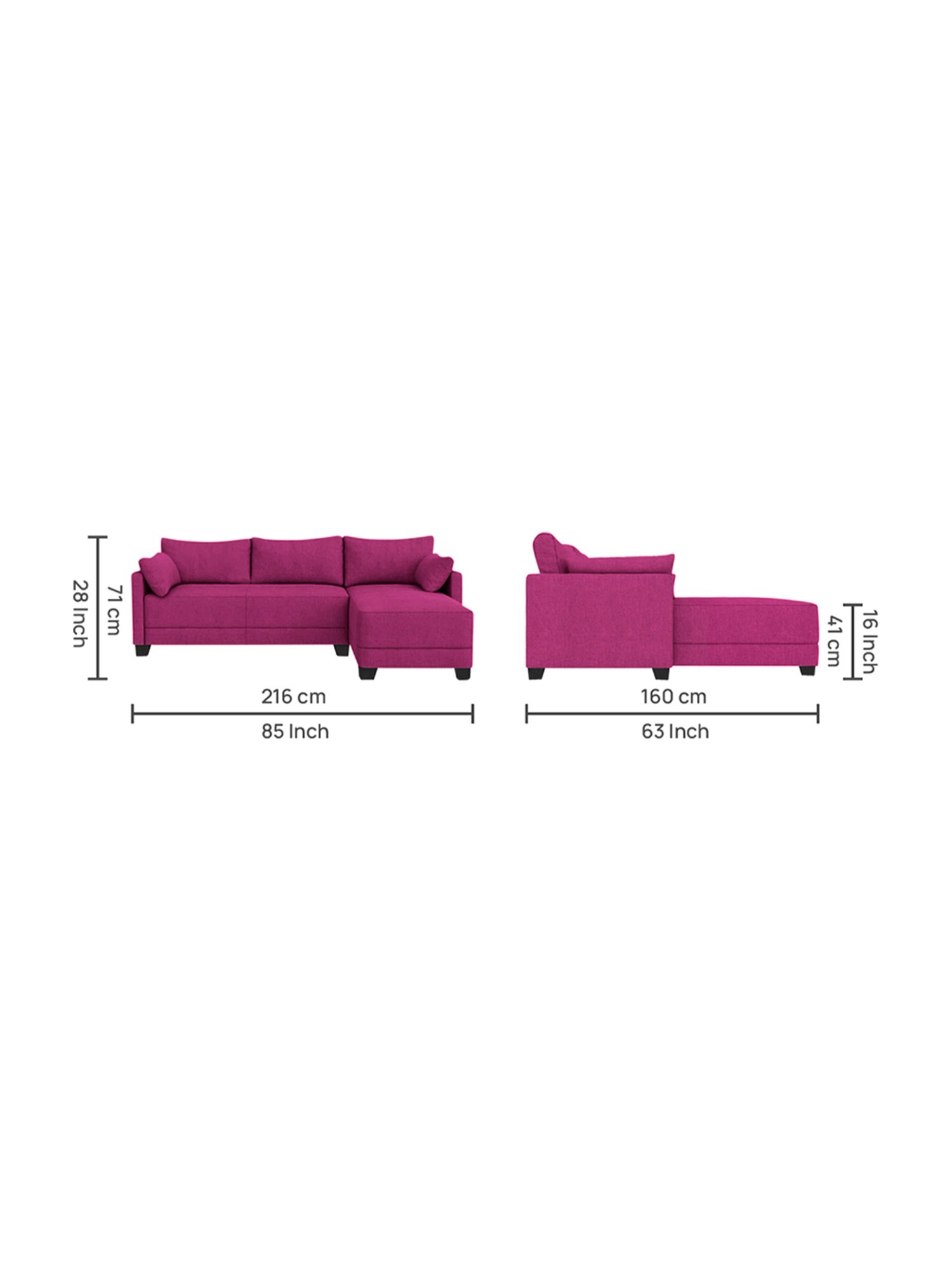 Trevi Duke Purple Fabric & Neem Wood 6 Seater RHS Sectional Sofa