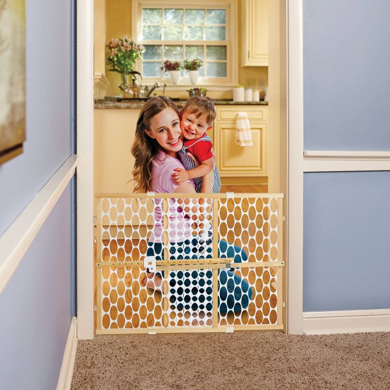 Toddleroo by North States Quick Fit Oval Mesh Baby Gate - Natural Wood -  26"-42" Wide