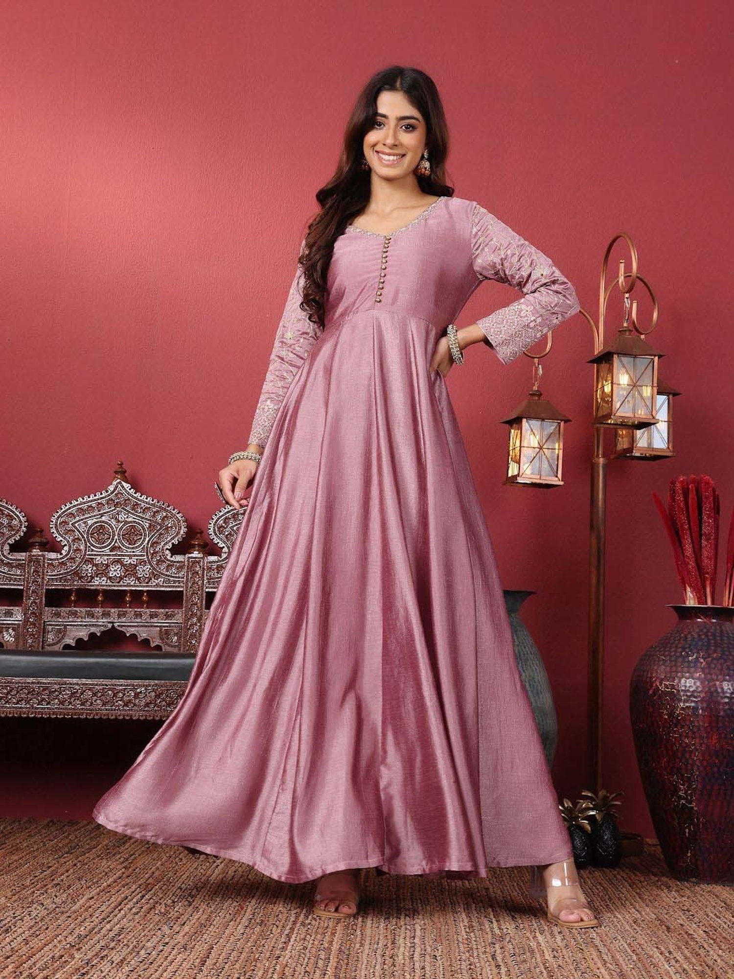 Varanga Mauve Embroidered Anarkali Kurta with Dupatta